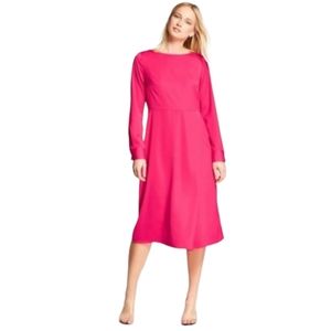 NEW WHO WHAT WEAR Hot Pink Long Sleeve Midi Dress X-Small